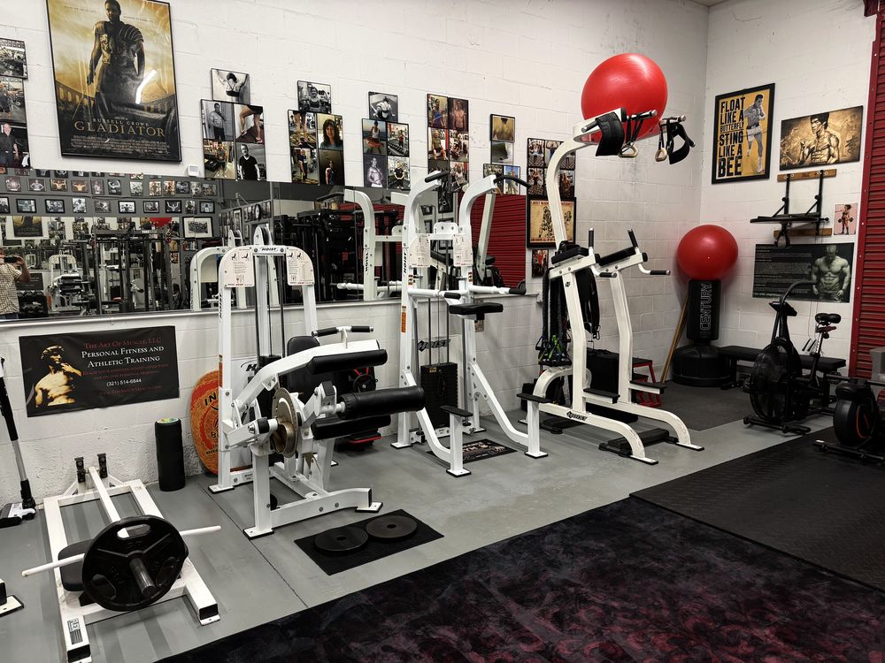 Hoist machines, the Gladiator poster and the Art of Muscle banner
